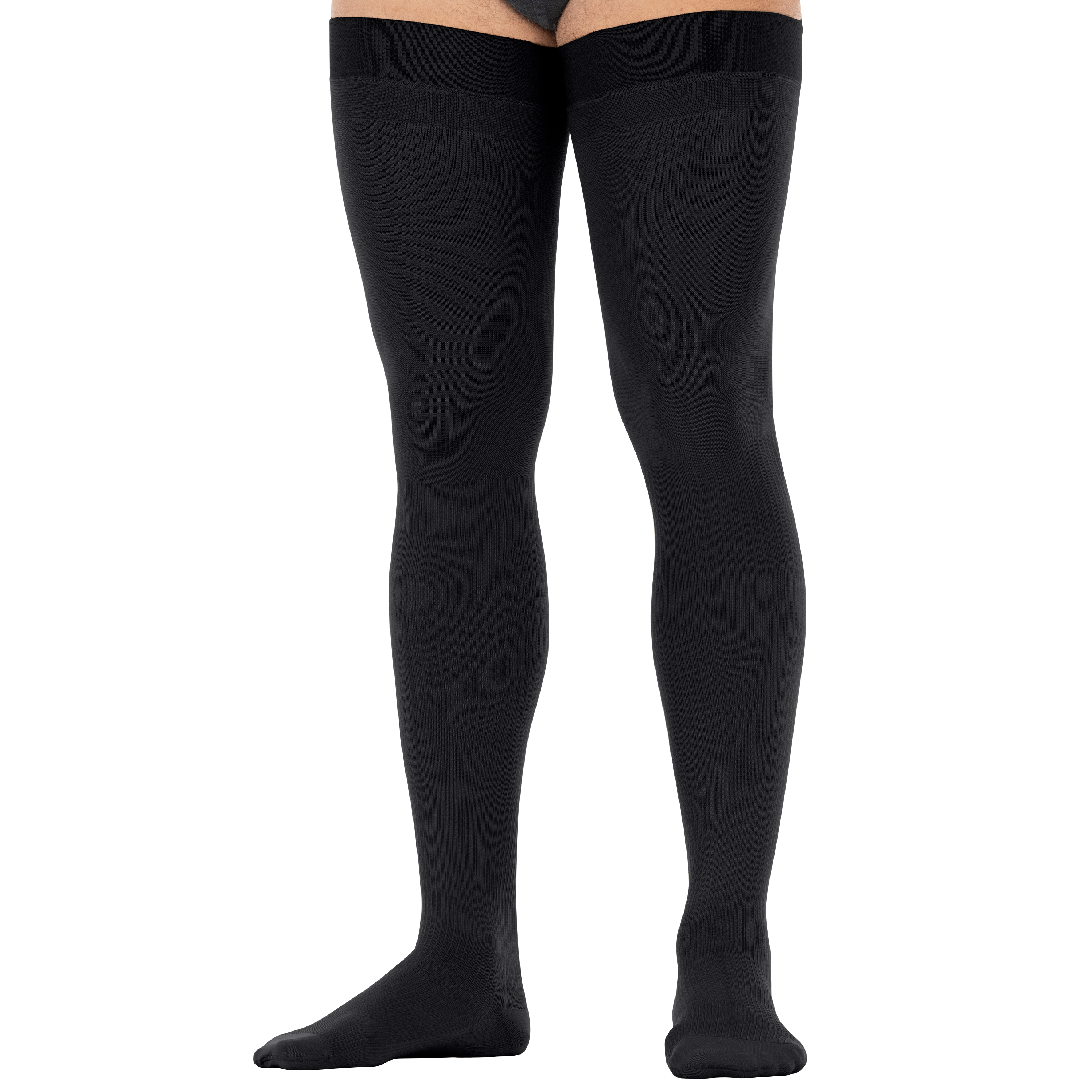 JOBST forMen Compression Socks 20-30 mmHg Thigh High, with Micro Dotted Band, Closed Toe, Black, Large