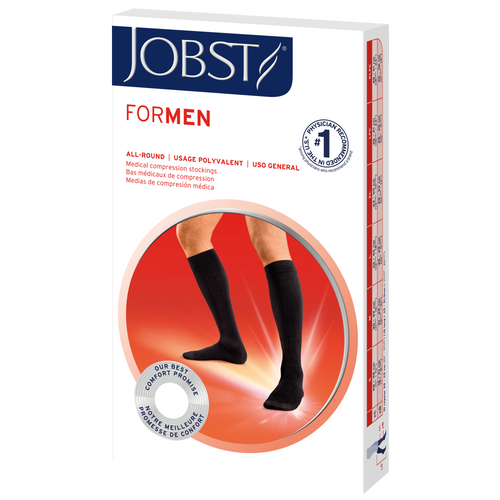 JOBST forMen Compression Socks 20-30 mmHg Knee High, with SoftFit Band, Closed Toe, Khaki, Large Full Calf