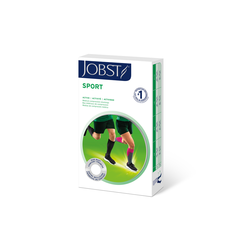 JOBST Sport Compression Socks 20-30 mmHg Knee High, Closed Toe, Cool Black/Black, X-Large