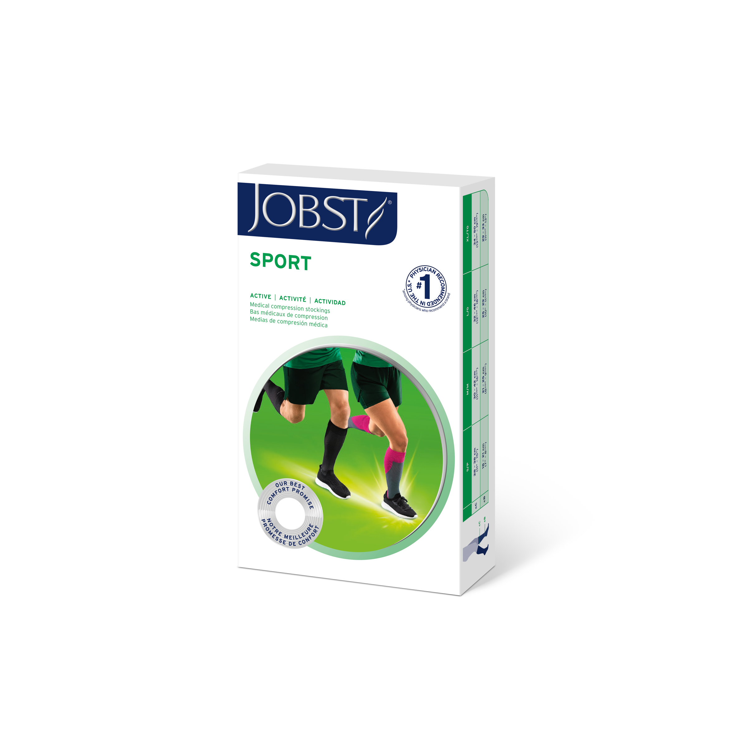 JOBST Sport Compression Socks 20-30 mmHg Knee High, Closed Toe, Black/Gray, Large