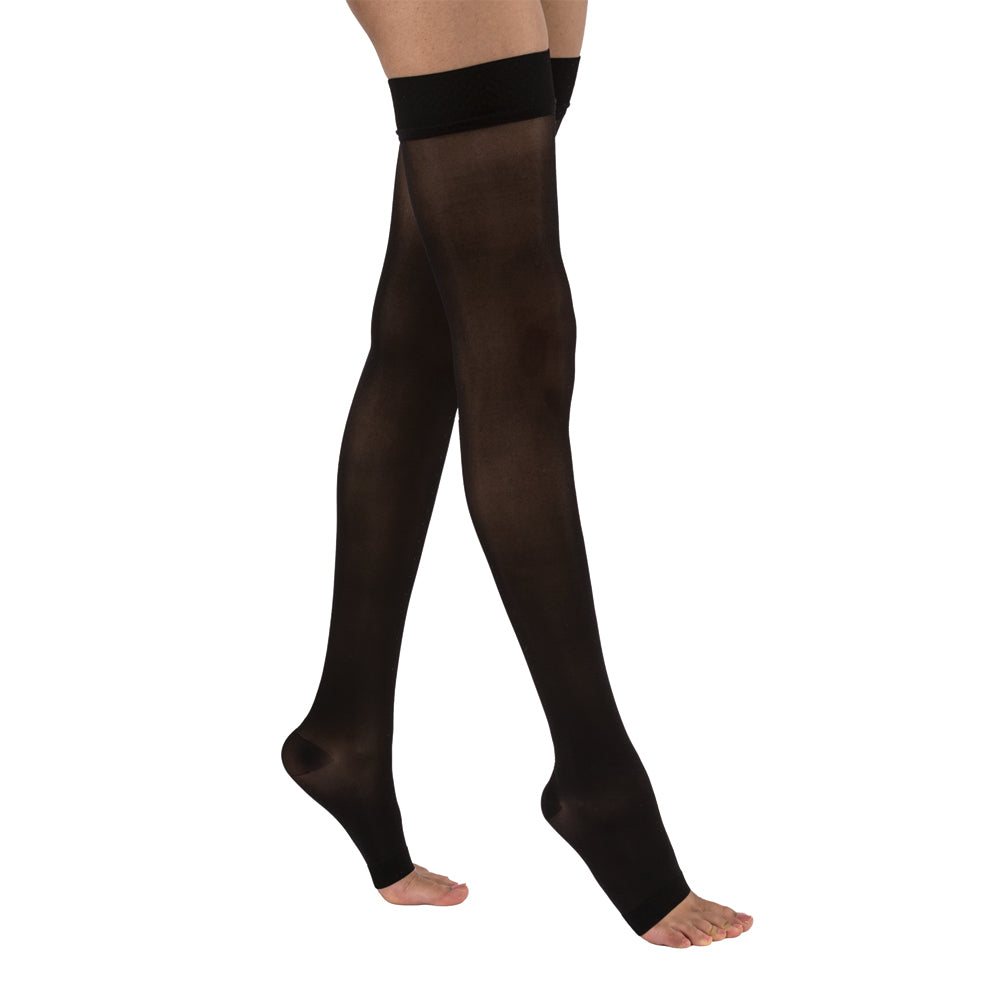JOBST UltraSheer Compression Stockings 15-20 mmHg Thigh High, with Silicone Dot Band, Open Toe, Classic Black, Large