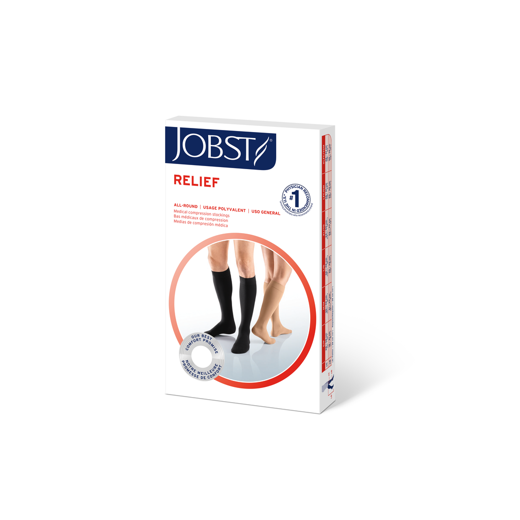 JOBST Relief Compression Stockings 20-30 mmHg Knee High, with Silicone Dot Band, Closed Toe, Beige, X-Large Full Calf Petite