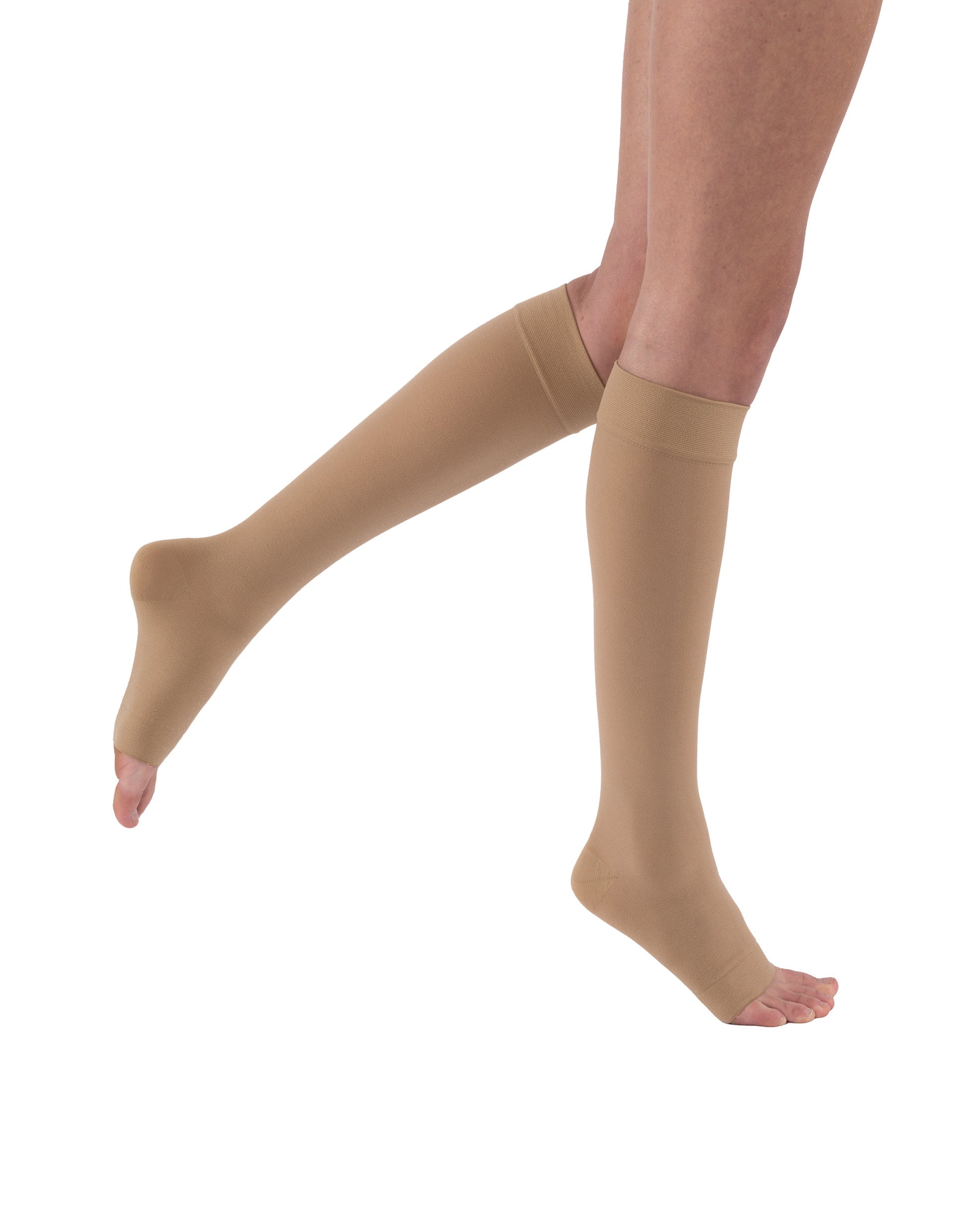 JOBST Relief Compression Stockings 15-20 mmHg Knee High, Open Toe, Beige, X-Large Full Calf
