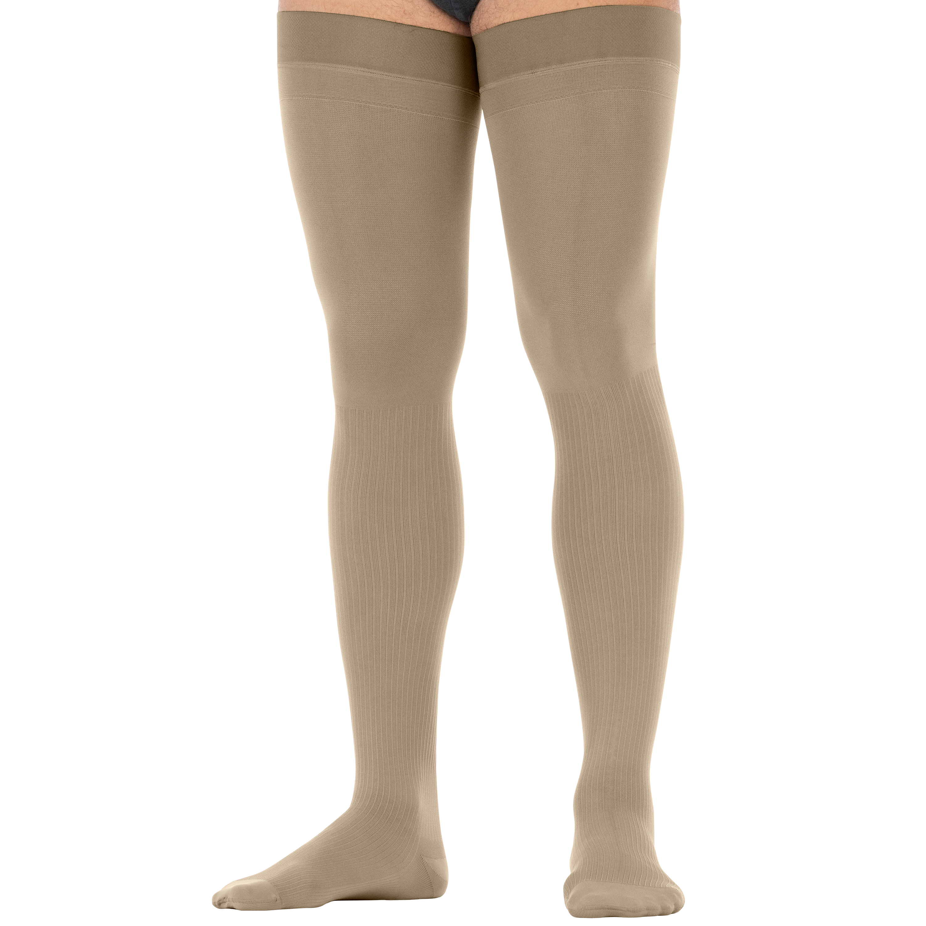 JOBST forMen Compression Socks 20-30 mmHg Thigh High, with Micro Dotted Band, Closed Toe, Khaki, Medium