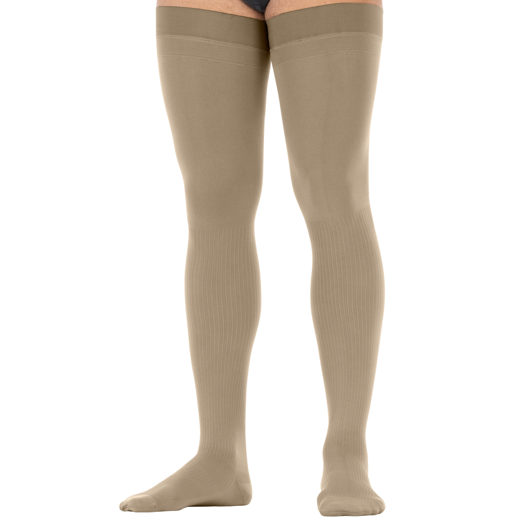 JOBST forMen Compression Socks 20-30 mmHg Thigh High, with Micro Dotted Band, Closed Toe, Khaki, Large