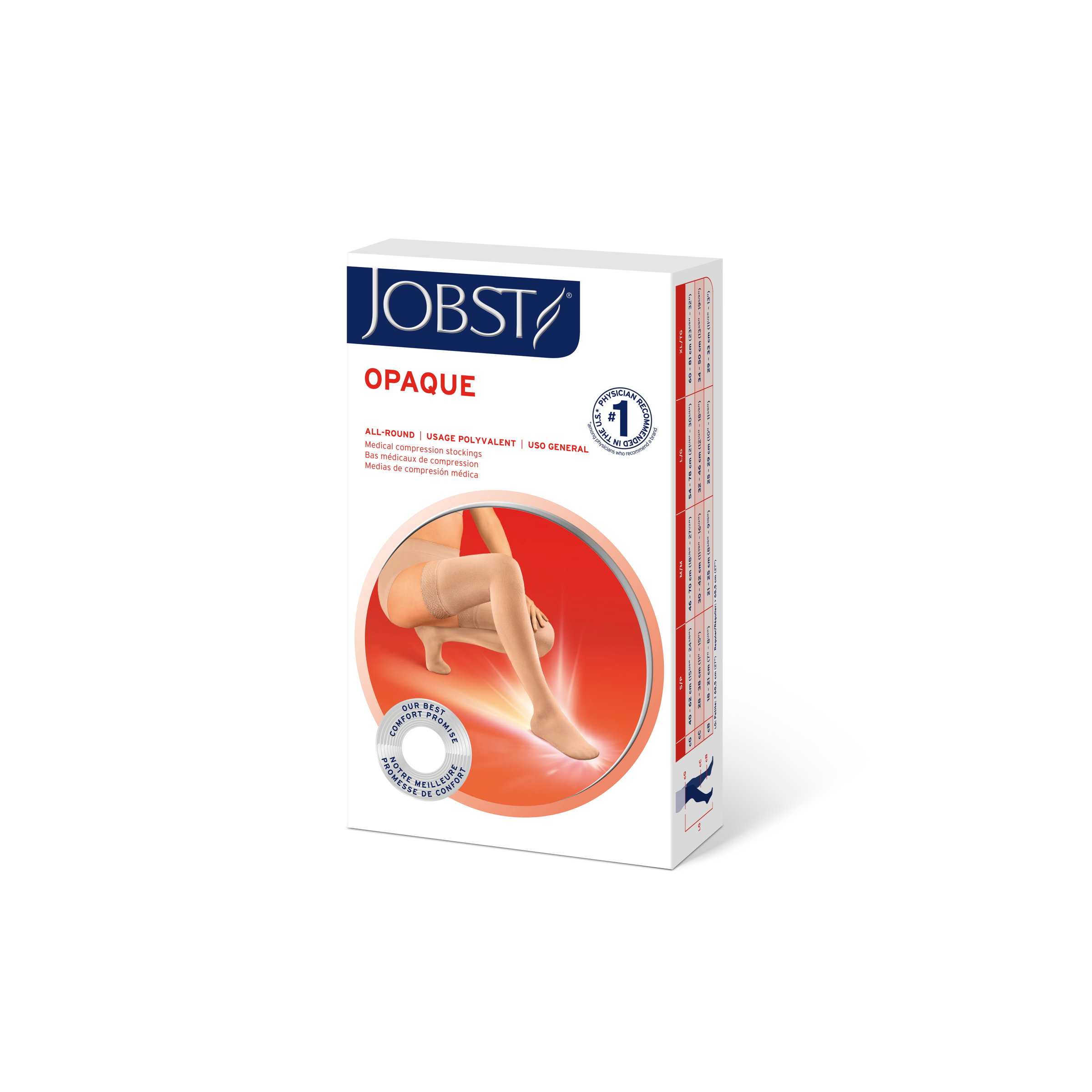 JOBST Opaque Compression Stockings 15-20 mmHg Thigh High, with Sensitive Band, Closed Toe, Natural, Medium