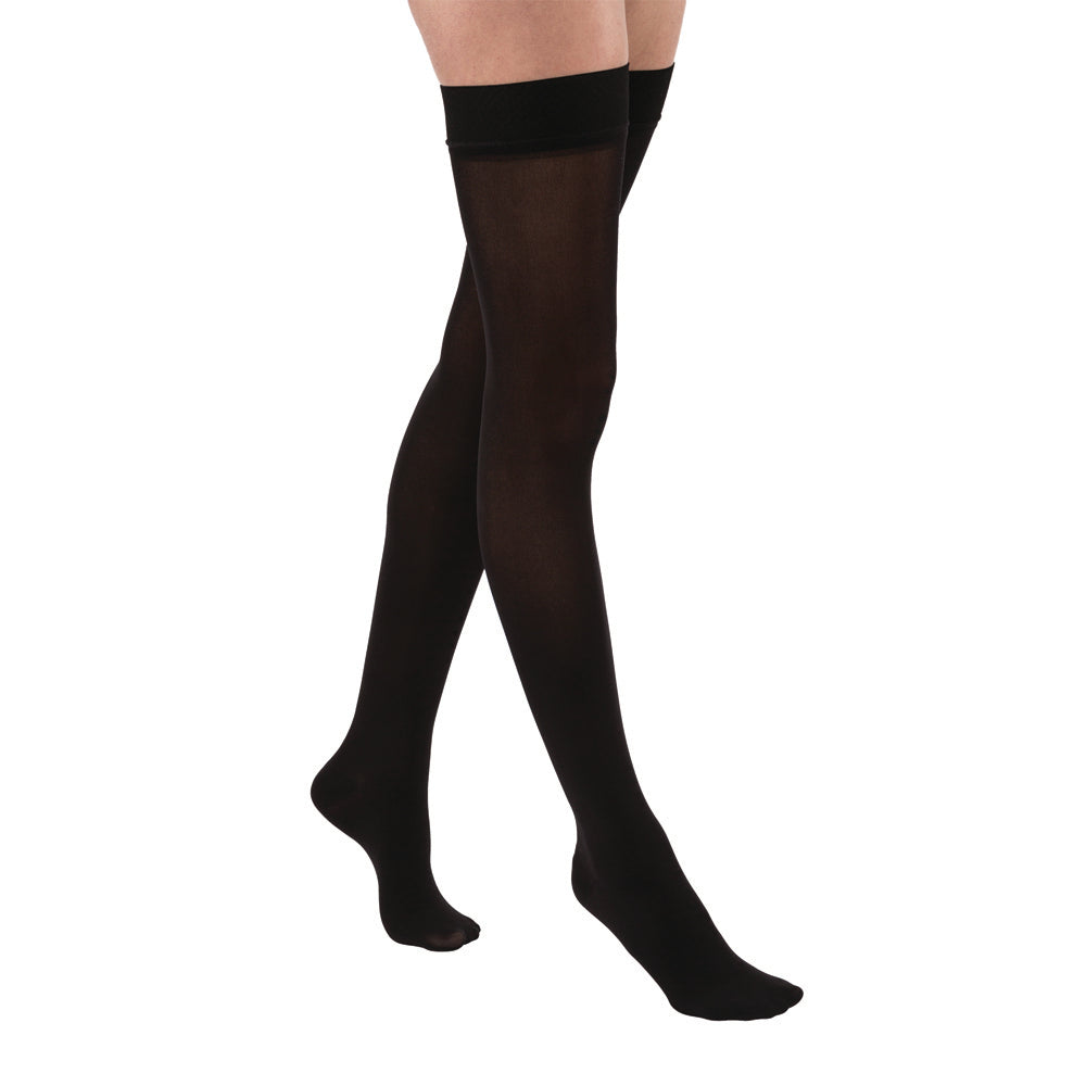 JOBST Relief Compression Stockings 30-40 mmHg Thigh High, with Silicone Dot Band, Closed Toe, Black, Large