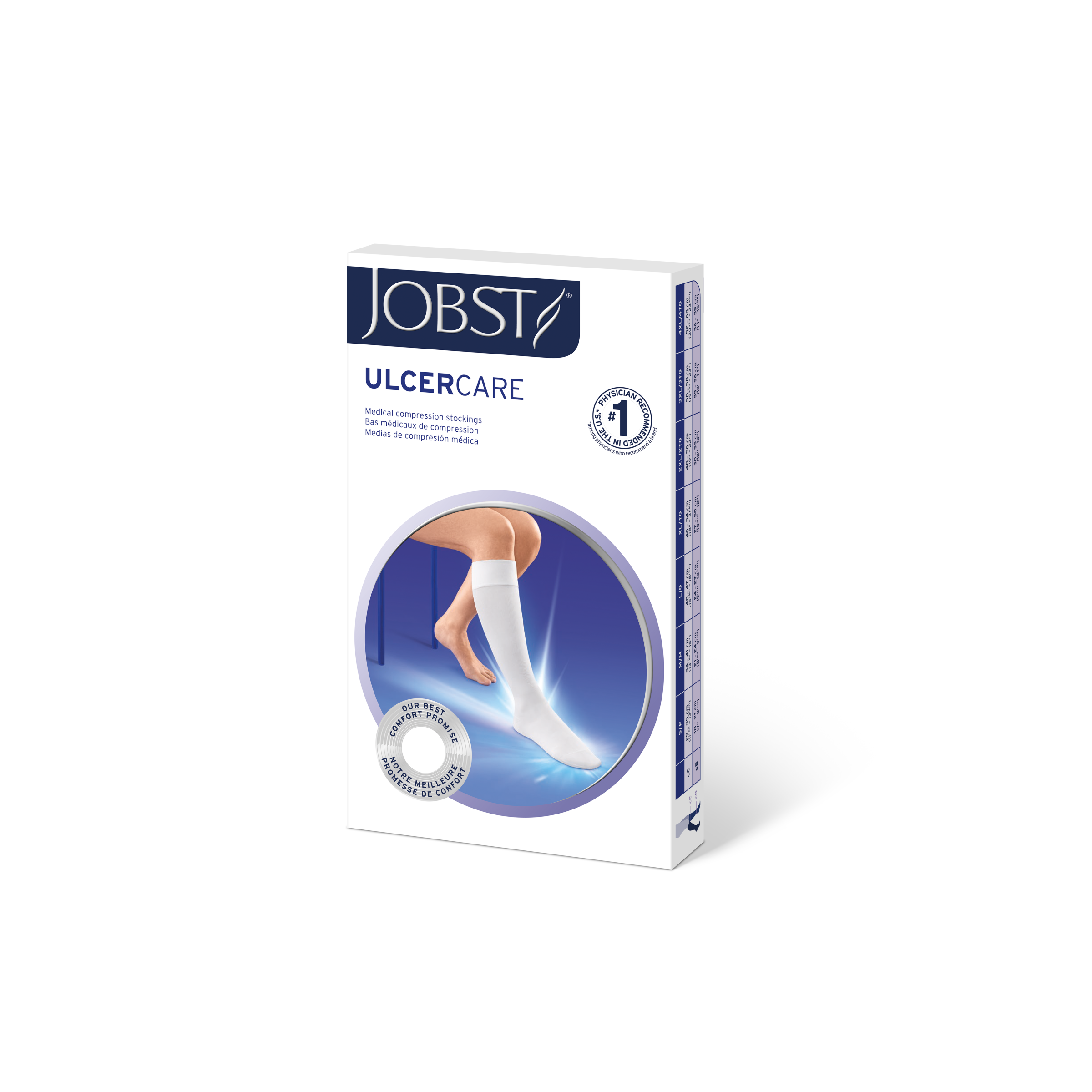 JOBST UlcerCARE 2-Part Compression System Liners 40+ mmHg Knee High, Open Toe, White, X-Large