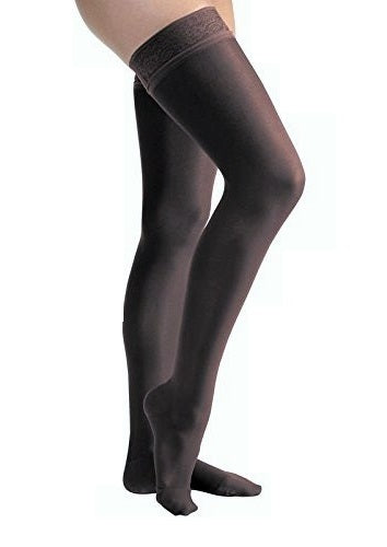 JOBST UltraSheer Compression Stockings 15-20 mmHg Thigh High, with Silicone Lace Band, Closed Toe, Classic Black, Large