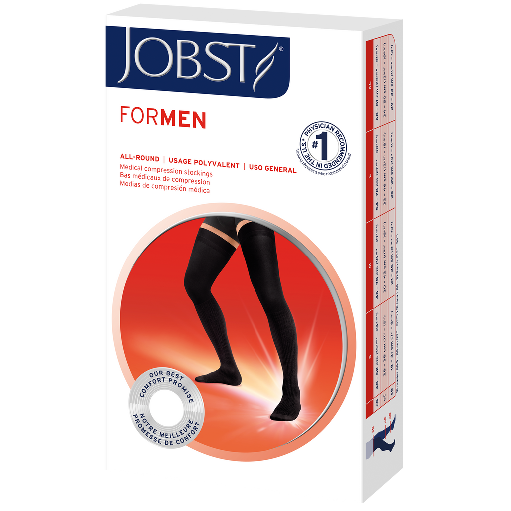 JOBST forMen Compression Socks 30-40 mmHg Thigh High, with Micro Dotted Band, Closed Toe, Khaki, Large