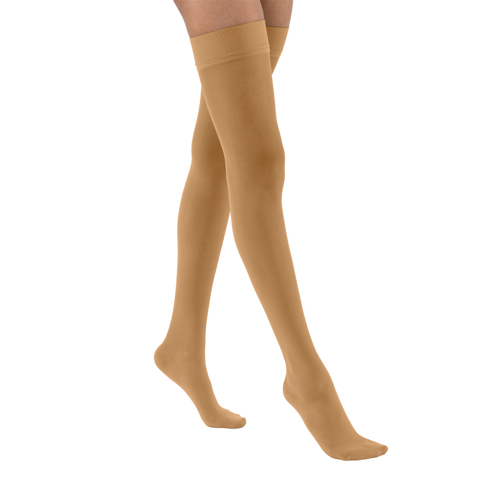 JOBST UltraSheer Compression Stockings 20-30 mmHg Thigh High, with Silicone Dot Band, Closed Toe, Suntan, Medium