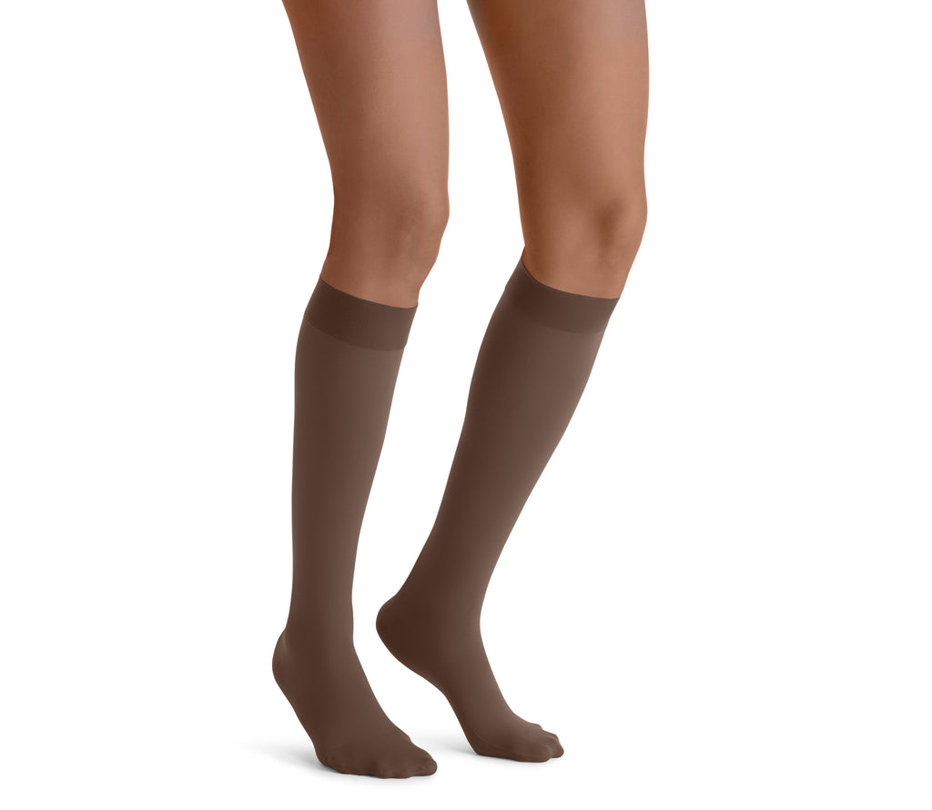 JOBST Opaque Compression Stockings 15-20 mmHg Knee High, with SoftFit Band, Closed Toe, Espresso, Medium