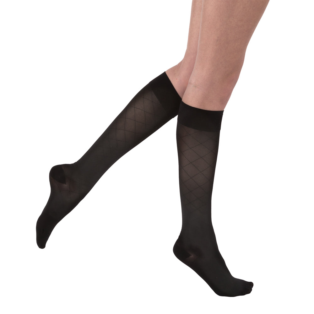 JOBST UltraSheer Diamond Pattern Compression Stockings 20-30 mmHg Knee High, Closed Toe, Classic Black, Small