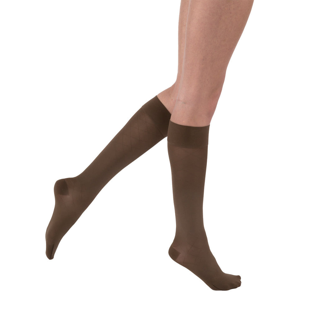 JOBST UltraSheer Diamond Pattern Compression Stockings 20-30 mmHg Knee High, Closed Toe, Espresso, Large