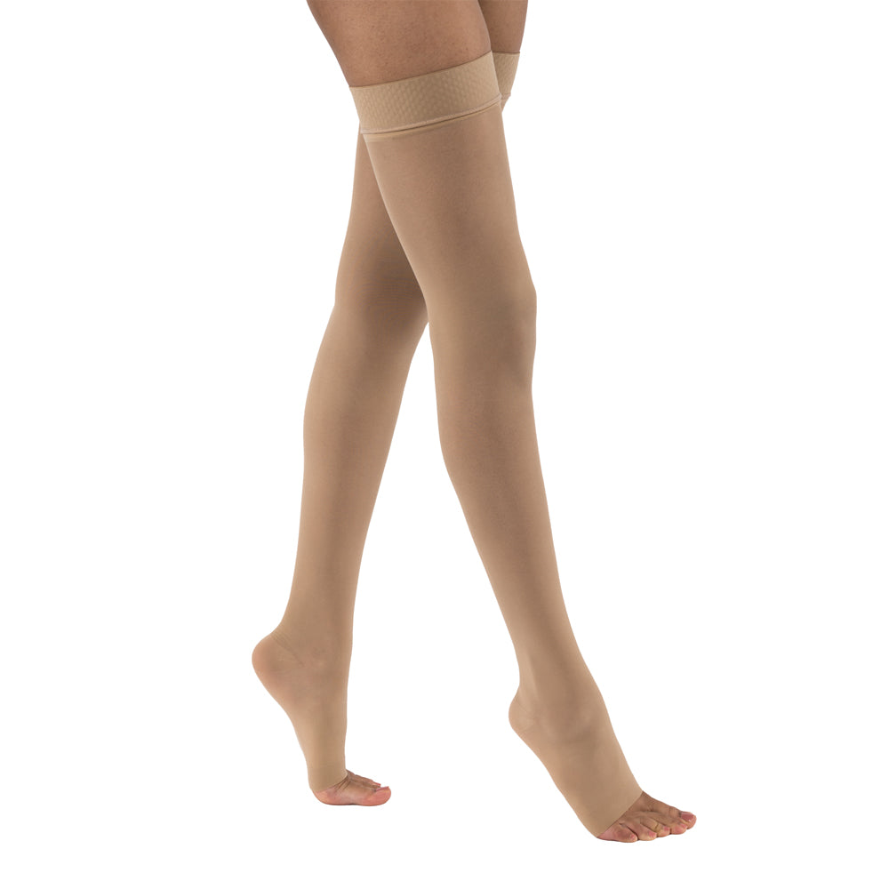JOBST UltraSheer Compression Stockings 15-20 mmHg Thigh High, with Silicone Dot Band, Open Toe, Natural, Medium