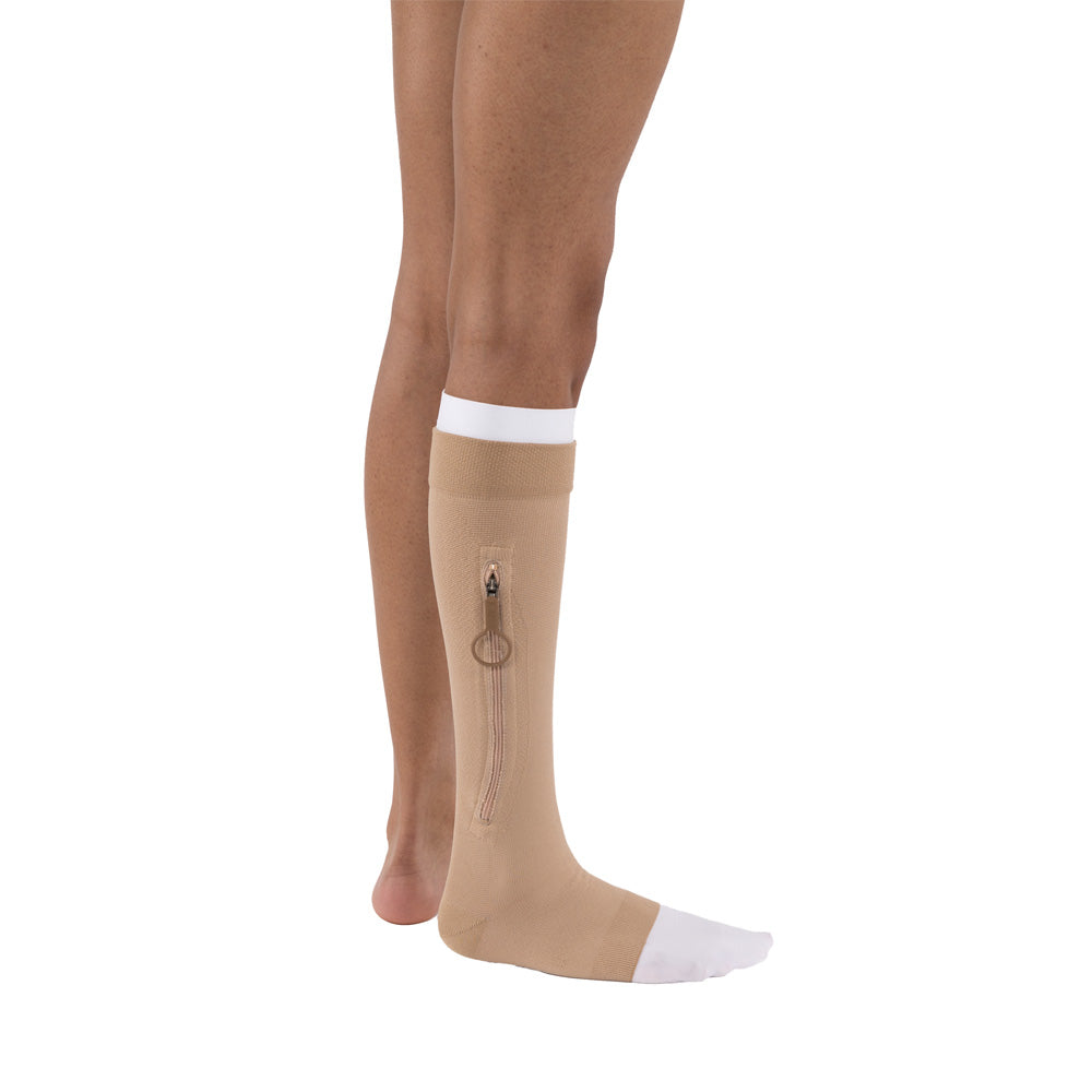 JOBST UlcerCARE 2-Part Compression System with Liners 40+ mmHg Knee High, Open Toe, Right Zipper, Beige, Large