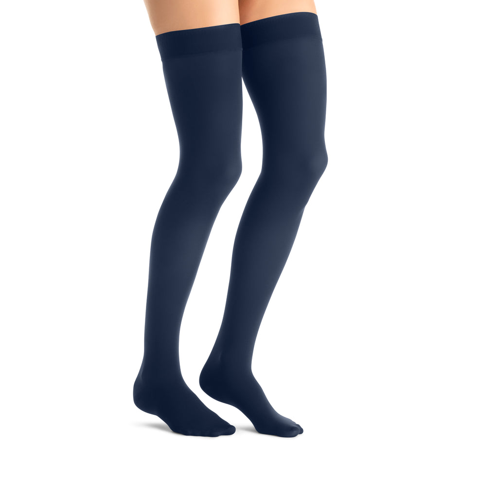 JOBST Opaque Compression Stockings 20-30 mmHg Thigh High, with Silicone Dot Band, Closed Toe, Midnight Navy, X-Large