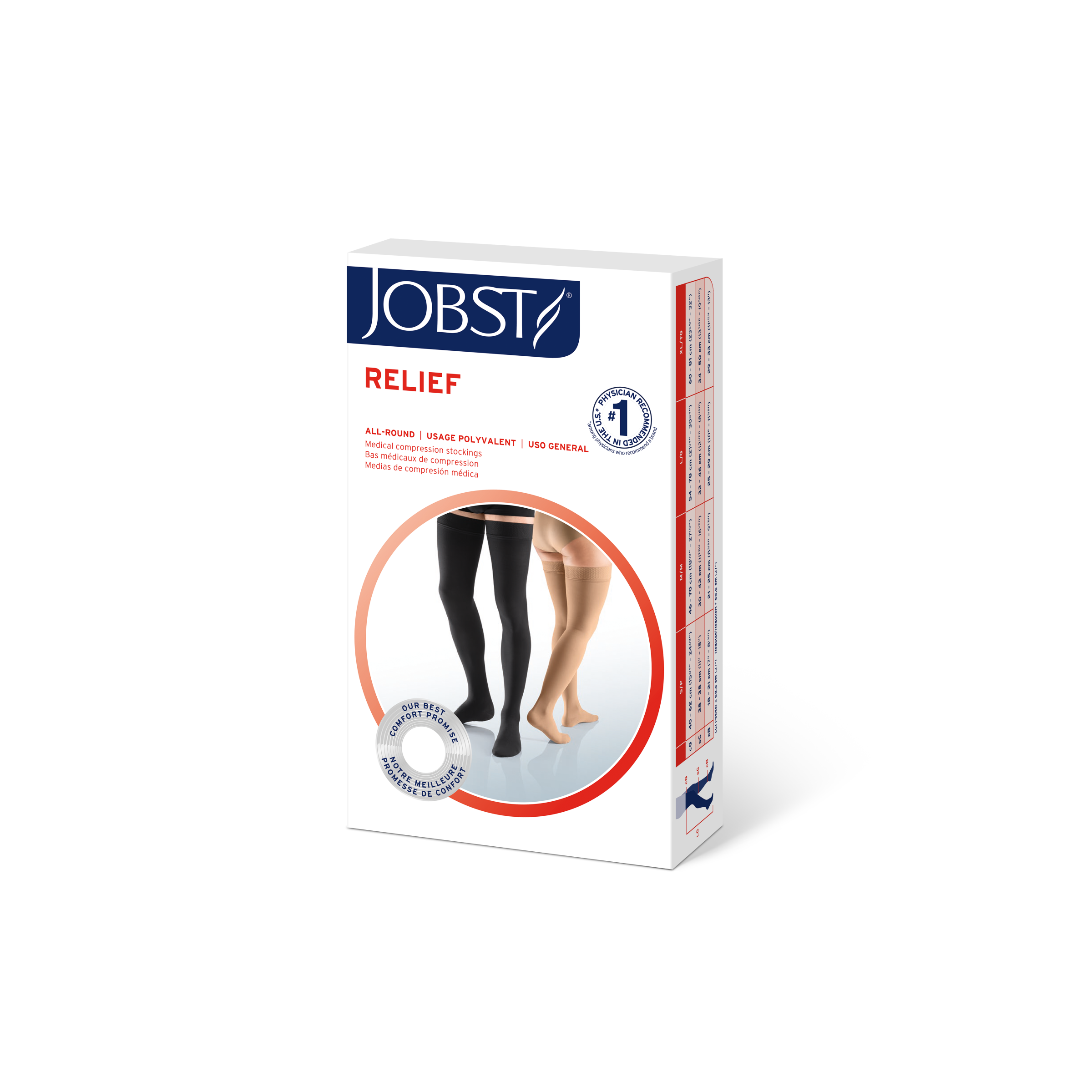 JOBST Relief Compression Stockings 30-40 mmHg Thigh High, with Silicone Dot Band, Closed Toe, Beige, Large