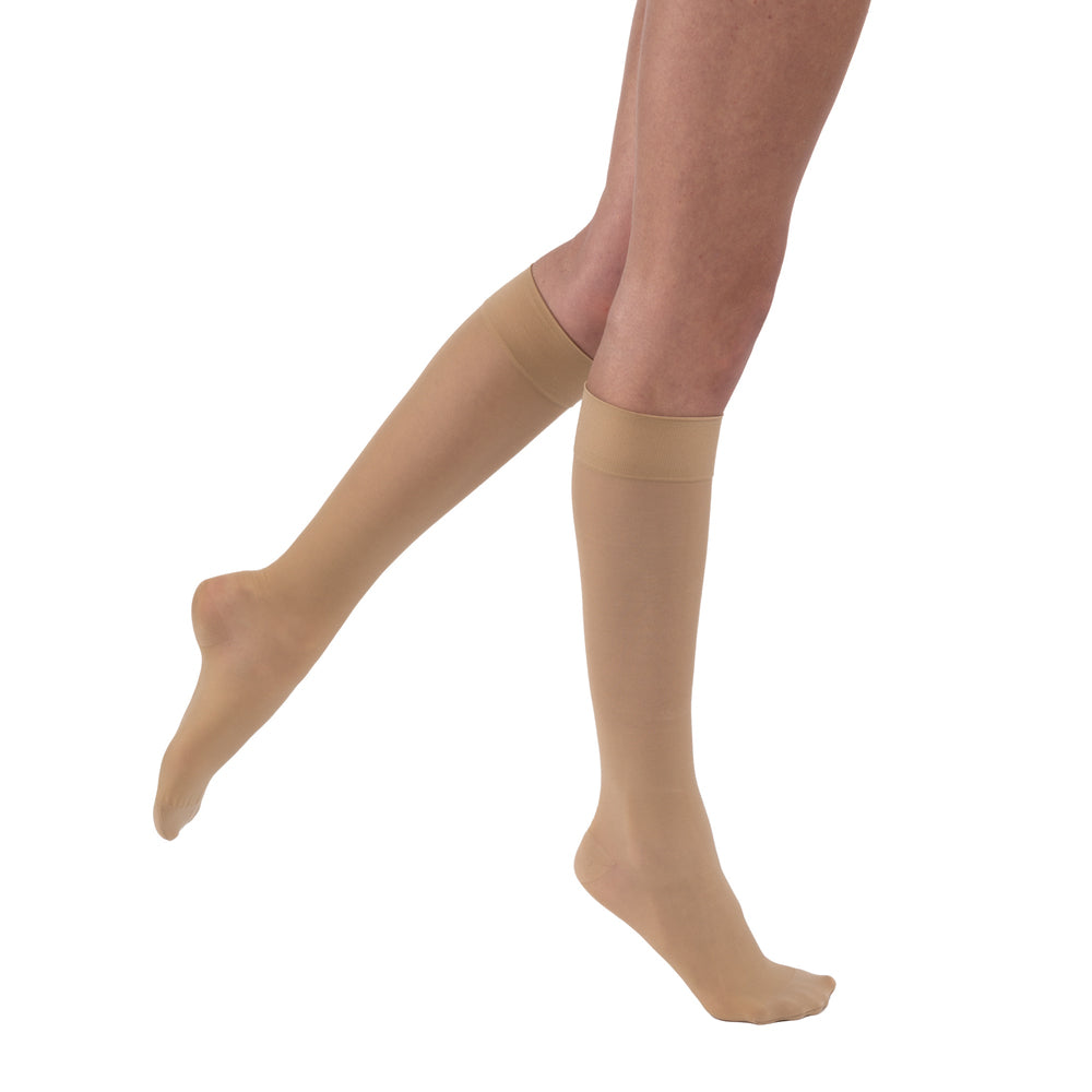 JOBST UltraSheer Compression Stockings 15-20 mmHg Knee High, with SoftFit Band, Closed Toe, Natural, X-Large Full Calf