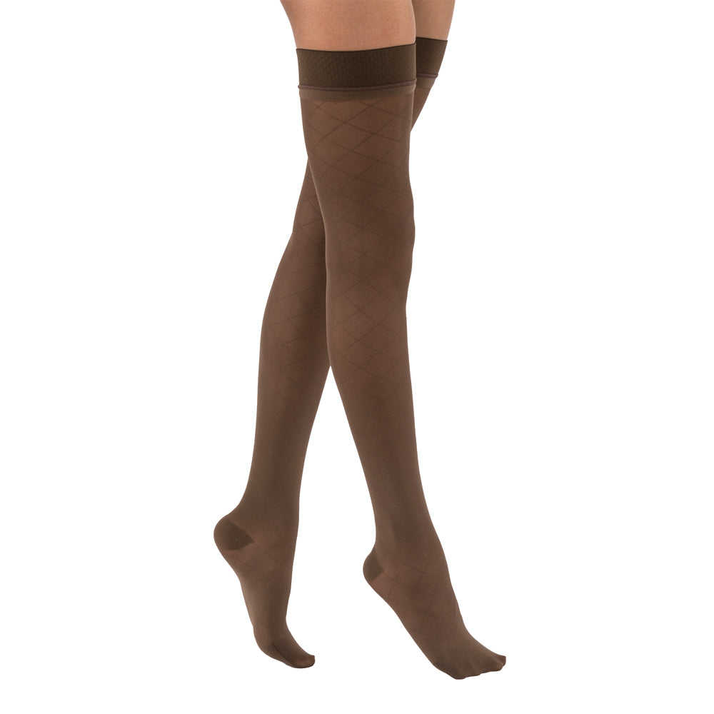 JOBST UltraSheer Diamond Pattern Compression Stockings 15-20 mmHg Thigh High, with Silicone Dot Band, Closed Toe, Espresso, X-Large