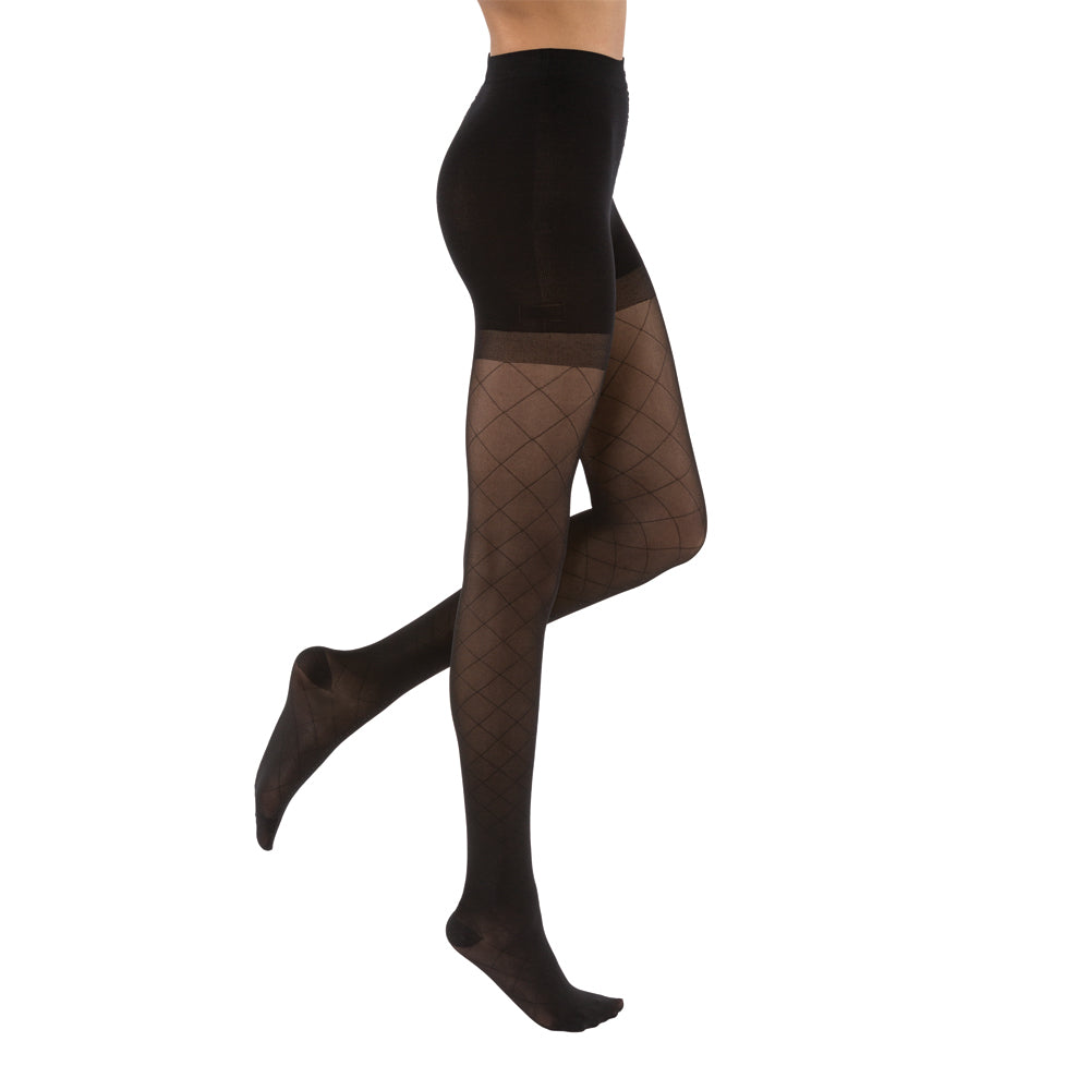 JOBST UltraSheer Diamond Pattern Compression Stockings 15-20 mmHg Waist High, Closed Toe, Classic Black, X-Large