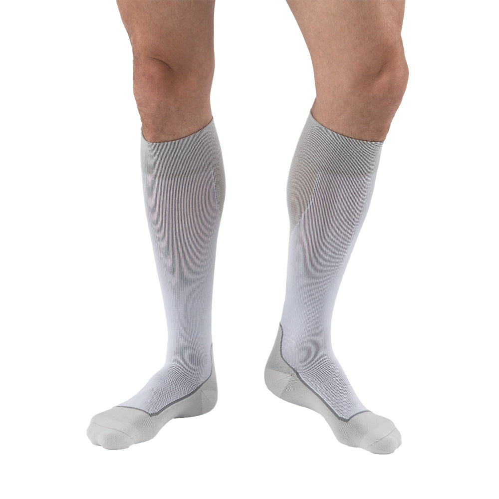 JOBST Sport Compression Socks 15-20 mmHg Knee High, Closed Toe, White/Gray, Large