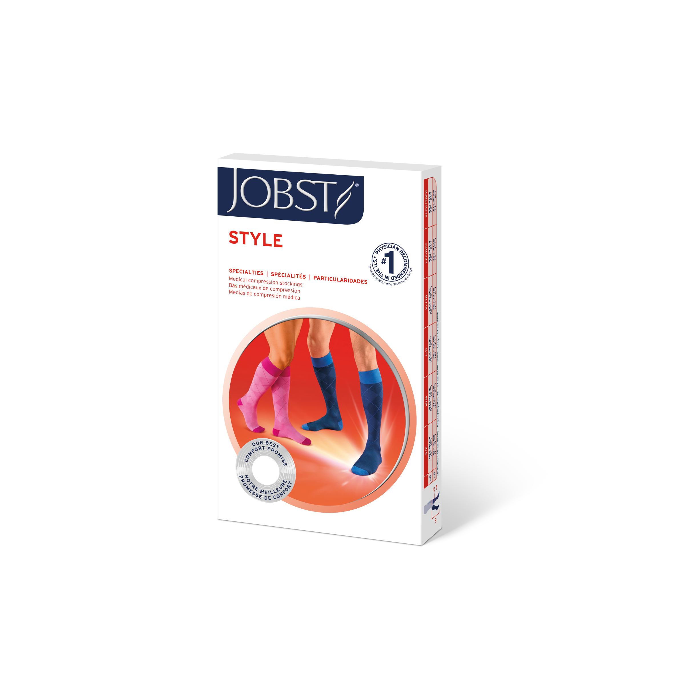JOBST Style Soft Fit Compression Socks 30-40 mmHg, Knee High, Closed Toe, Argyle Blue, Medium Petite