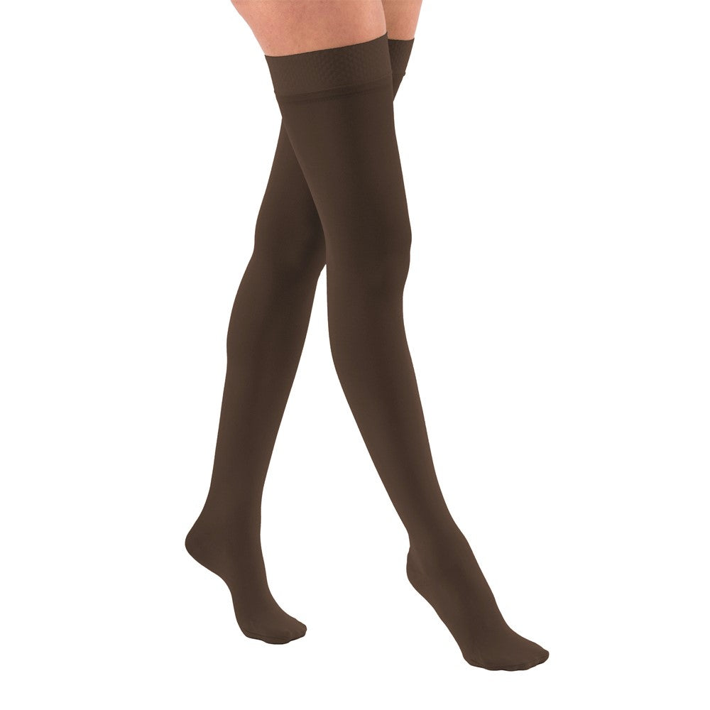 JOBST UltraSheer Diamond Pattern Compression Stockings 20-30 mmHg Thigh High, with Silicone Dot Band, Closed Toe, Espresso, Large