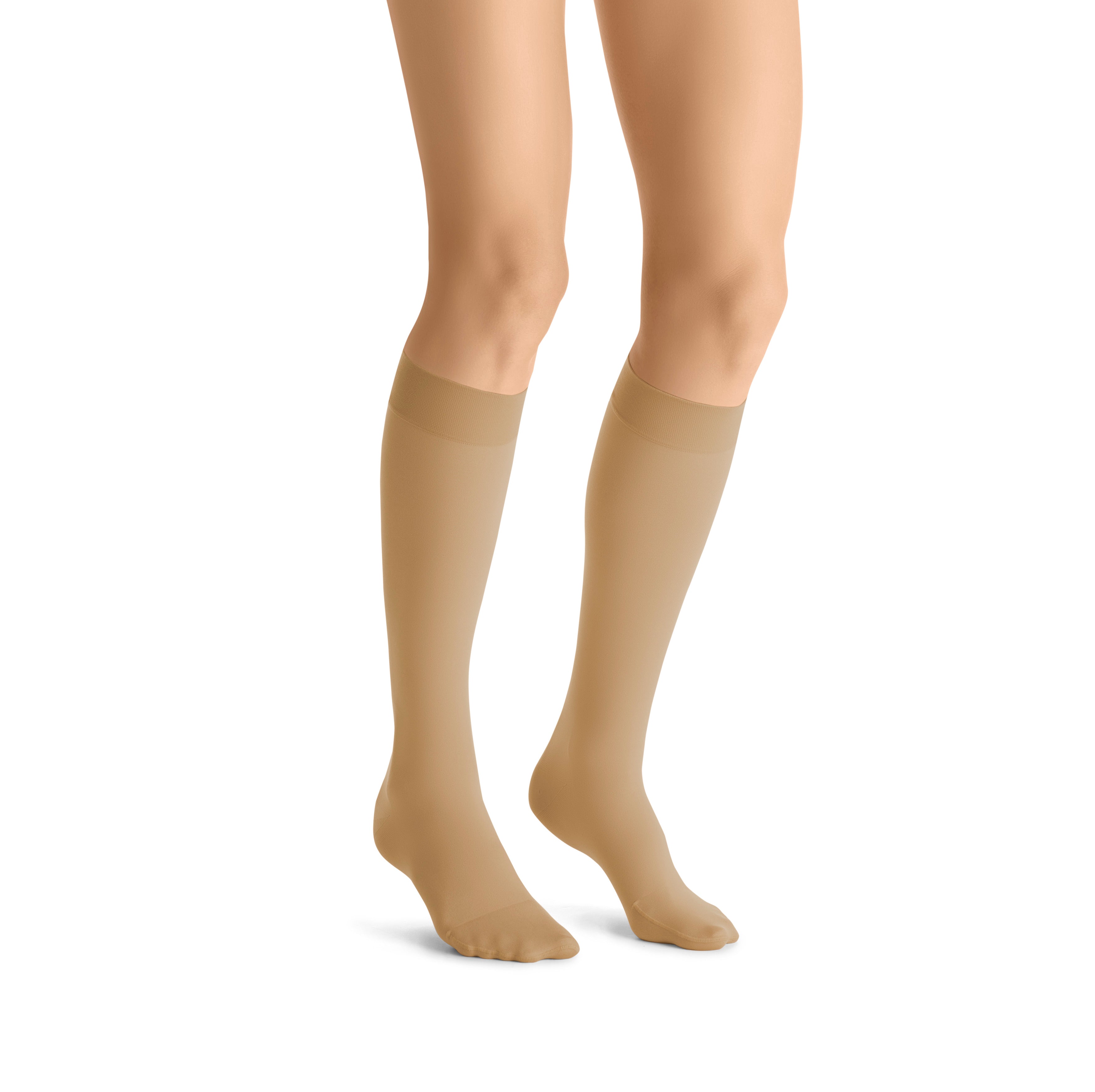 JOBST Opaque Compression Stockings 15-20 mmHg Knee High, with SoftFit Band, Closed Toe, Honey, Large