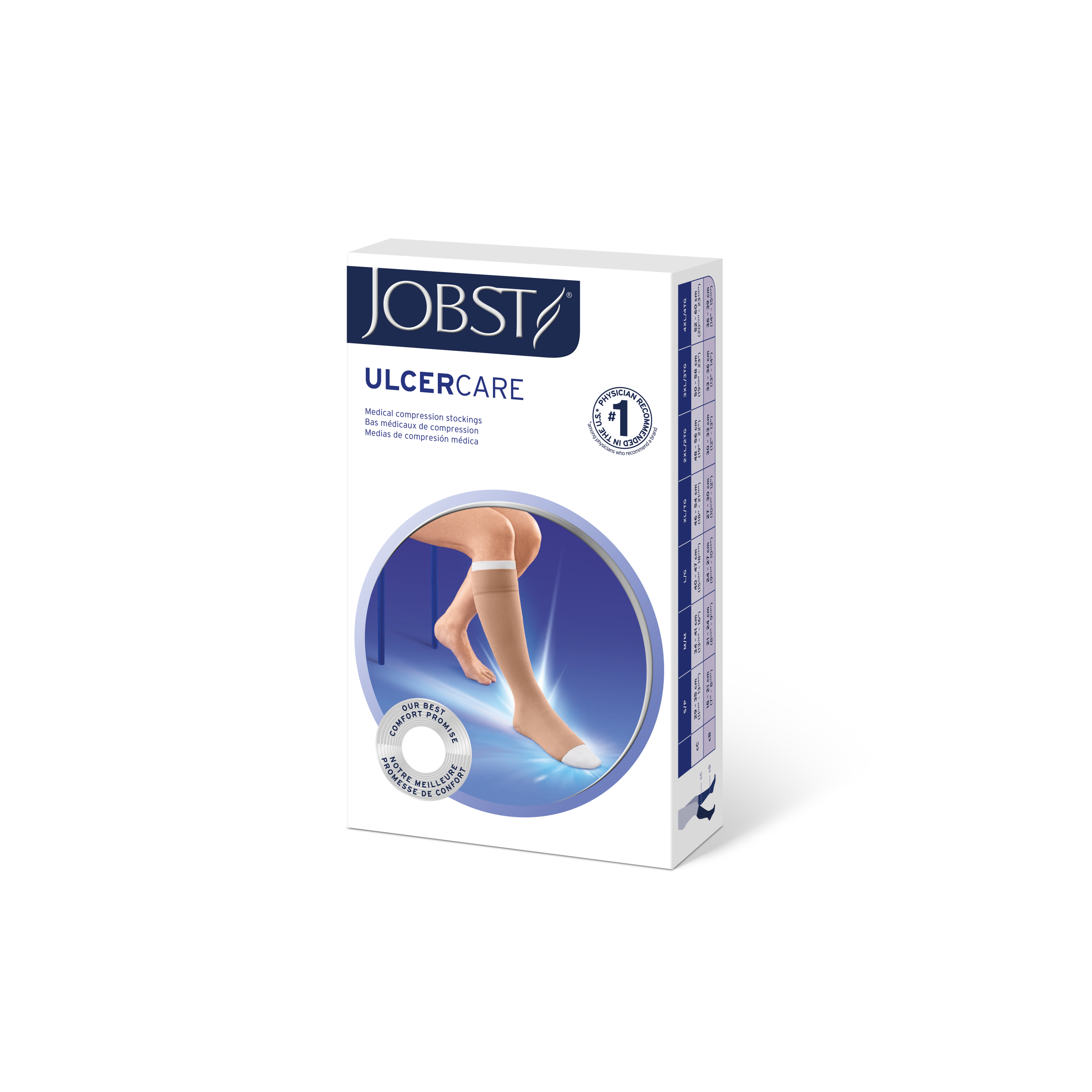 JOBST UlcerCARE 2-Part Compression System with Liners 40+ mmHg Knee High, Open Toe, No Zipper, Beige, Small