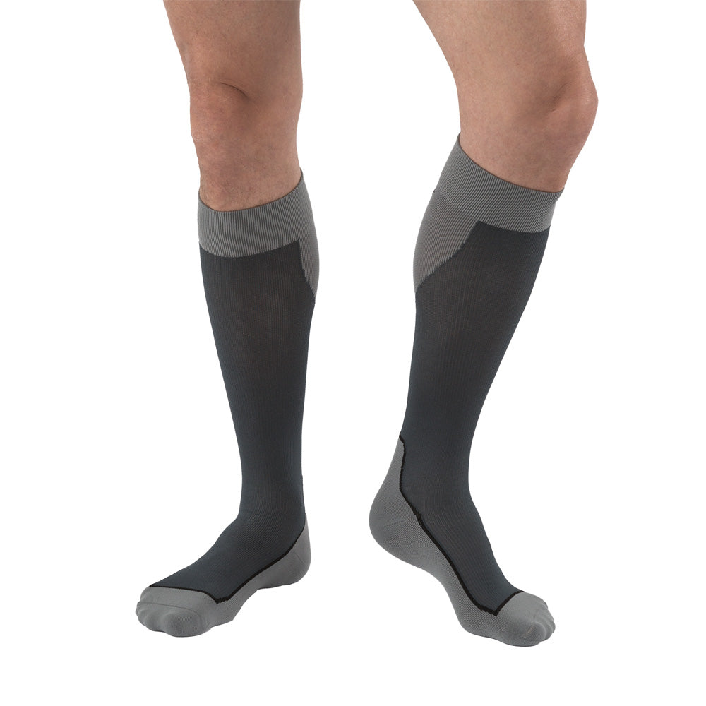 JOBST Sport Compression Socks 20-30 mmHg Knee High, Closed Toe, Black/Gray, Large